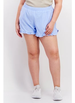 اشتري Women Plus Size French Terry Ruffled Shorts, Light Blue في الامارات