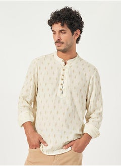 Buy Mandarin Collar Half Placket Dobby Shirt with Loop Buttons in Saudi Arabia