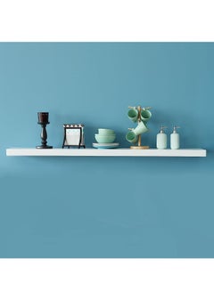 اشتري White Floating Shelves for Wall, Long Wall Shelf, Modern Neutral Wooden Storage Hanging Shelf with Black Metal Brackets في الامارات