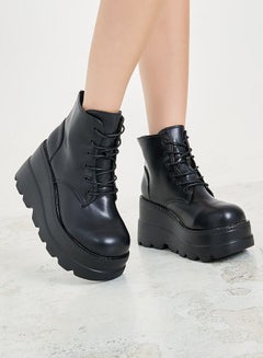 Buy Chunky Flatform Ankle Length Lace Up Boots in Saudi Arabia