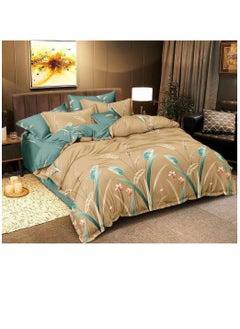 Buy Comforter set 6pcs set glazed cottonKing size 1-PC fitted bedsheet 200 * 200cm,1-PCS Comforter 220 * 240 fixed, 4PCS Super Soft Pillowcases in UAE