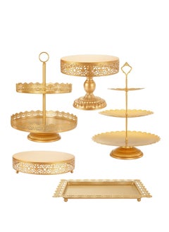 Buy Gold Cake Stand 5 Pcs, Antique-Inspired Dessert Table Display Set Different Heights and Shapes Stands Tiered Cupcake Holder Candy Fruit Plate Decoration in UAE