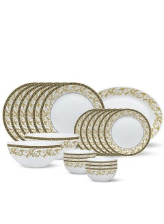 Buy 21 Pieces Opalware Dinner Sets- Microwave & Dishwasher Safe- Royale Dinnerware Set with 6-Piece Full Plate/6-Piece Side Plate/6-Piece Vegetable Bowl/2-Piece Serving Bowl/1Piece Rice plate- White in Saudi Arabia