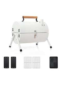 اشتري Portable Charcoal Grill With Cover And Chimney，Double Sided Barbecue，Tabletop BBQ Grill For Outdoor Camping Backyard Party Cooking (Metal : White) في الامارات