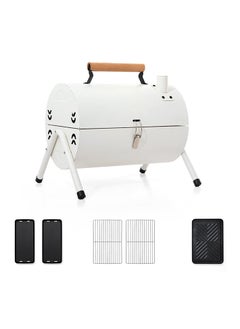 اشتري Portable Charcoal Grill With Cover And Chimney，Double Sided Barbecue，Tabletop BBQ Grill For Outdoor Camping Backyard Party Cooking (Metal : White) في الامارات