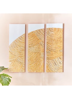 اشتري Aaron 3-Piece Printed Brushed Gold Framed Wall Art Set 30x90x2.5 cm في السعودية