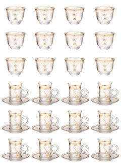 Buy 36-Piece Tea & Coffee Glass Set Clear/Gold, Serve for 12 in Saudi Arabia