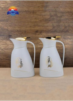 Buy Royal Camel Thermos Set Of 2 Pieces For Coffee And Tea Light Gray 1 Liter in Saudi Arabia