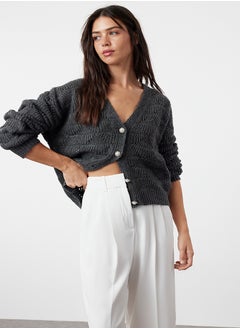 Buy Anthracite Openwork/Perforated V-Neck Knitwear Cardigan TWOAW24HI00311 in Egypt