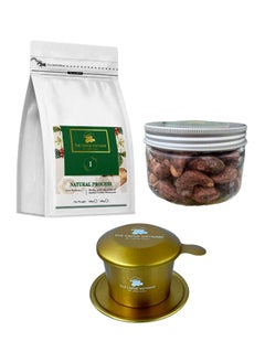 Buy The Caphe Vietnam Combo - Natural Process Whole Bean Coffee 500g | Premium Roasted Cashews 180g | Phin Filter Rose Gold - Pack Of 3 in UAE