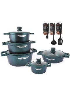 Buy Cookware Set 13 pieces - LIFE SMILE Pots and Pans set Granite Non Stick Coating 100% PFOA FREE, Induction Base Cooking Set include Casseroles & Shallow Pot & Fry Pans & Silicone Utensils in UAE