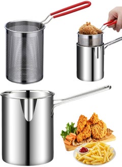 Buy Deep Fryer Pot with Basket 2Pcs/Set 1.2L Handled Stainless Steel Chip Pan Uncoated Mirror Polished Brushed Frying Pots for French Fries Fish Chicken, Deep Fryer Pot in Egypt