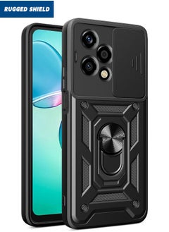 Buy Honor 200 Lite Case, Honor 200 Lite Cover with Slide Camera Cover, Military Grade Heavy Duty Shockproof Phone Case Cover with Ring Kickstand for Honor 200 Lite 5G 6.7 inch, Black in UAE