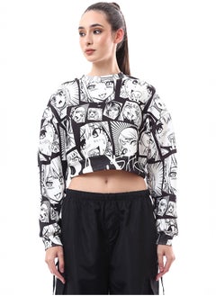 اشتري Black & White Patterned Cropped Sweatshirt with Hem في مصر