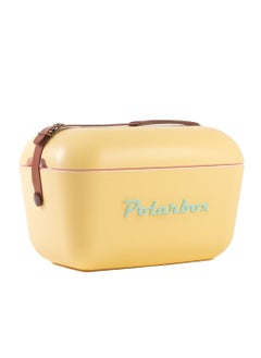 اشتري 20L Classic Cooler Box with Leather Strap , Yellow & Cyan | Rigid Thermal Insulated Ice Box for Beach, Picnic & Party | Convertible Lid & Polypropylene Insulation في الامارات