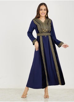 Buy Embroidered Jalabiya with V Neck in Saudi Arabia