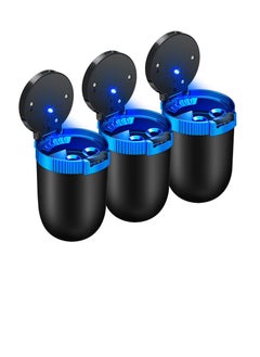 اشتري Car Ashtray with Lid, 3 Pcs Smell Proof Windproof Portable Ashtray with LED Blue Light, Detachable Stainless Steel Car Ash Tray, Mini Car Trash Can for Travel Cup Holder Outdoor, Black في السعودية