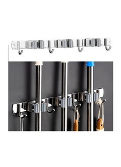 Buy ECVV Mop Broom Holder, Wall Mount Stainless Steel Hanger, Self-Adhesive Tool Organizer, 3 Racks 4 Hooks Heavy Duty Rack No Drill for Home, Garage, Kitchen, Garden, Bathroom Storage-Silver in Saudi Arabia