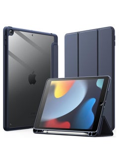 Buy Case for iPad 9th Generation (10.2-Inch) (9th/8th/7th Generation, 2021/2020/2019) with Pencil Holder, Clear Transparent Back Shell Slim Stand Shockproof Tablet Cover, (Navy) in UAE