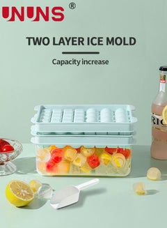 Buy Ice Cube Mold,2 Pack 32 Grid Square And Ice Cube Ball Tray,Double Layer Ice Cube Tray With Storage Box And Ice Shovel,Blue in Saudi Arabia