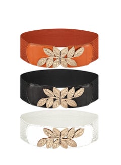 Womens Elastic Belt 3 Pcs Vintage Metal Leaf Buckle Wide  display picture 2