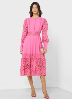 Buy Puff Sleeve Lace Dress in Saudi Arabia