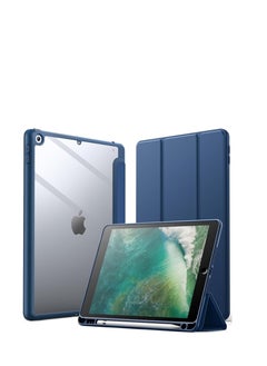 Buy Case for iPad 9.7 inch (6th/5th Generation, 2018/2017) with Pencil Holder, Clear Transparent Back Cover and Slim Shockproof Case, Auto Wake/Sleep (Blue) in Egypt