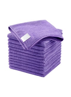 اشتري 12Pcs Kitchen Absorbent Dish Cloths, Microfiber Cleaning Cloths, Quick Drying Reusable Cleaning Tea Towels, Nonstick Oil Washable Rags, Multi-Purpose Dish Towels for Kitchen, Purple - 30 x 30 cm في الامارات