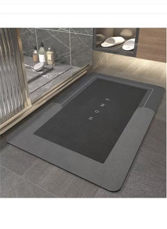 Buy 1-Piece Bath Rug Water Absorbent Anti-Slip Kitchen Bedroom Mat Diatom Mud Grey/Black 90x60 cm in UAE