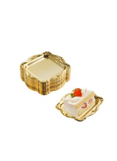 اشتري 20 Pieces Mini Cake Candy Tray with Retro Border Golden Mousse Cake Boards Dessert Board Cupcake Dessert Displays Tray Jewellery Display Stand Holder Earring Necklace Bracelets Watches Jewelry Storage Or في الامارات