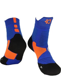 اشتري Elite Basketball Socks Cushioned Athletic Breathable Mid Socks, Compression Sports Training Thick Socks for Men & Boys Blue/Black/Orange في السعودية