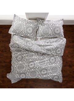 Buy Duvet Cover Set 3-Piece Cotton Duvet Set 300TC Double Size Bedding Set With 1 Duvet Cover,2 Pillow Shams, Grey/White in Saudi Arabia