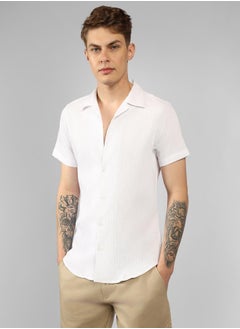 Buy Relaxed Fit White Popcorn Shirt Shirt Collar in UAE