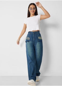 Buy Ripped Pocket Detail High Waist Jeans in Saudi Arabia