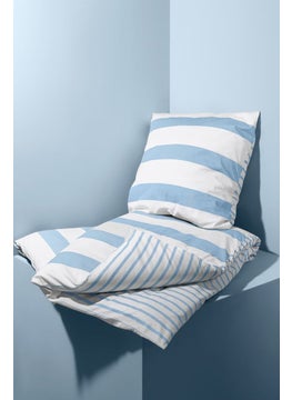 اشتري Single Reversible Duvet Set 135 x 200, White and Blue في الامارات