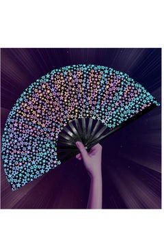 Buy Wooden Folding Fan, UV Glow Rave Foldable Fan Shining Star Pattern Wooden Foldable Fan, Chinese Vintage Bamboo Silk Fans for Party Wedding Dancing Decoration Gift Performance Baby Shower (Star) in UAE