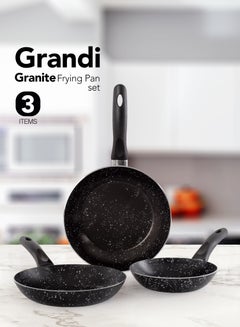 Buy 3-Piece Non-Stick Frying Pan Set Black  Big Frying Pan (26), Medium Frying Pan (22), Small Frying Pan (18)cm in Saudi Arabia