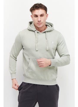 Buy Men Hooded Long Sleeve Brand Logo Hoodie, Sage Green in UAE