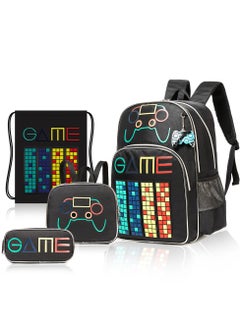 Buy 17 Inch Set Of 4 School Bag With Lunch Bag, Activity Bag And Pencil Case Gen Z Gamer - Black in UAE