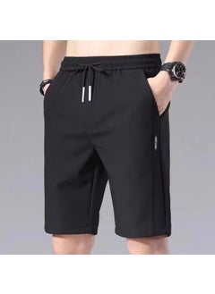 اشتري Mens Breathable Ice Silk Shorts 2023 Summer Casual Loose Quick-Dry Black في السعودية