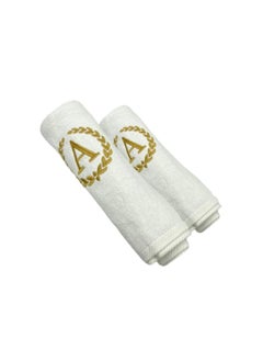 Buy Embroidered For You (White) Luxury Monogrammed Towels (Set of 1 Hand & 1 Bath Towel) premium cotton, Highly Absorbent and Quick dry-600 Gsm (Golden Letter A) in UAE