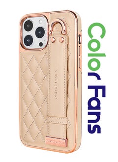 اشتري Case for iPhone 13 Pro Max 6.7 inch Premium PU Leather Phone Case with Kickstand Luxury Gold Plating Edge Hand Finger Strap Cute Holder Soft Thin Protective Cover Pink في الامارات