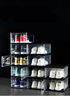 اشتري 4 Pack Foldable Stackable Plastic Shoe Box Clear Acrylic Containers and Organizer with Pull Ring Opening Door Can Fully Transparent for Display Sneakers في الامارات