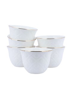 Buy A Set of White Porcelain Arabic Coffee Cups Embossed with Roses 12 Pieces in Saudi Arabia