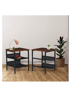 Buy RIGID Nightstand, Set Of 2 Side Tables, Stable Steel Frame in UAE