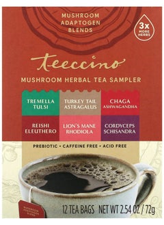 Buy Mushroom Herbal Tea Sampler 6 Flavors Caffeine Free 12 Tea Bags 2.54 oz (72 g) in UAE