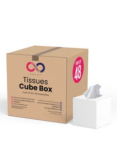 Buy 2 Ply Facial Tissue 4800 Sheets in Cube Boxes - Contains 48 Box of 100 Premium Quality Soft and Absorbent Tissues in UAE
