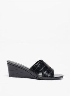 Buy Women's Textured Slip-On Sandals With Wedge Heels in Saudi Arabia