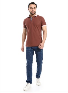 Buy Odd Collar & Arms Hem Polo Shirt  Brick & Cream_Red in Egypt