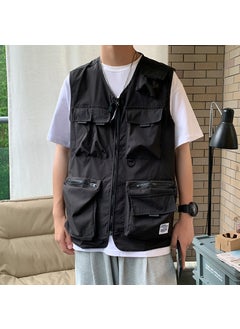 اشتري Multi-Pocket Workwear vest mens Korean-style trendy ins handsome waistcoat summer New loose sleeveless topBlack Black في الامارات